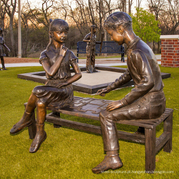 fundição de bronze metal artesanato bronze menino &amp; menina estátuas escultura